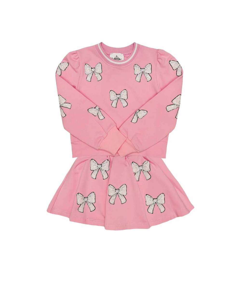 NEW BELLE CHER girls bows sweashirt & skort set in light pink